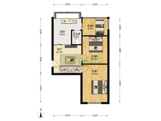 太乙巷122号 3室1厅1卫 53平方