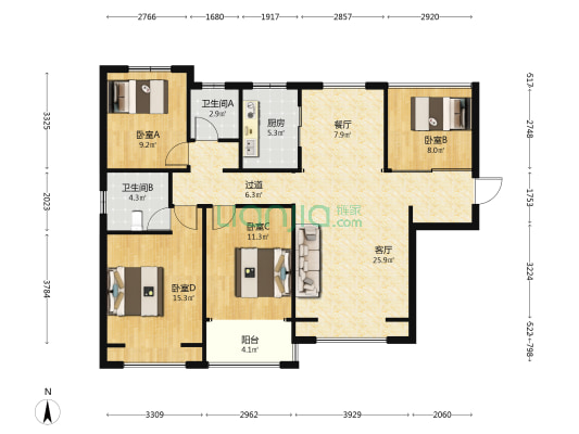江南锦苑 4室2厅2卫 138平方