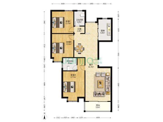 东方文苑 3室1厅2卫 133平方