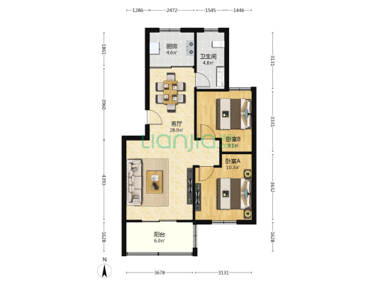淄城东路94号 2室1厅1卫 81平方