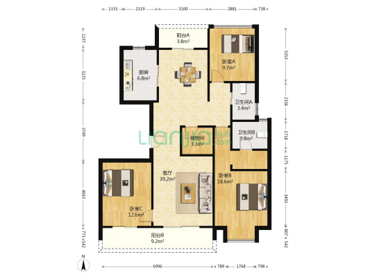 招商雍雅苑 3室1厅2卫 126平方
