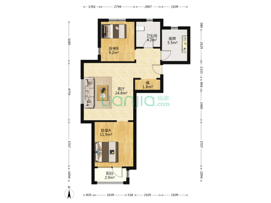 民和巷景苑 2室1厅1卫 91平方