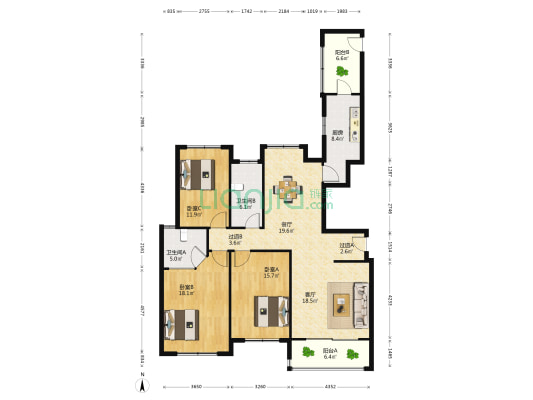 君临阁 3室2厅2卫 149平方