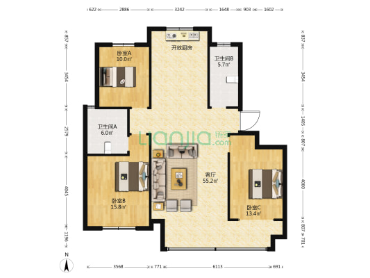 熙園 3室1厅2卫 136平方