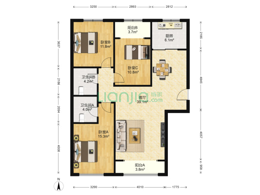 燕都紫阁 3室1厅2卫 144平方