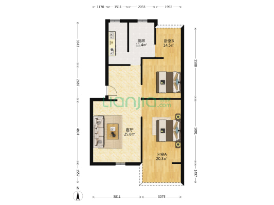 人民渠二处 2室1厅0卫 85平方