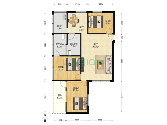 环城东路 3室2厅2卫 92平方