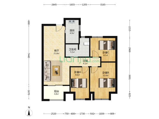福田雅居 3室1厅1卫 91平方