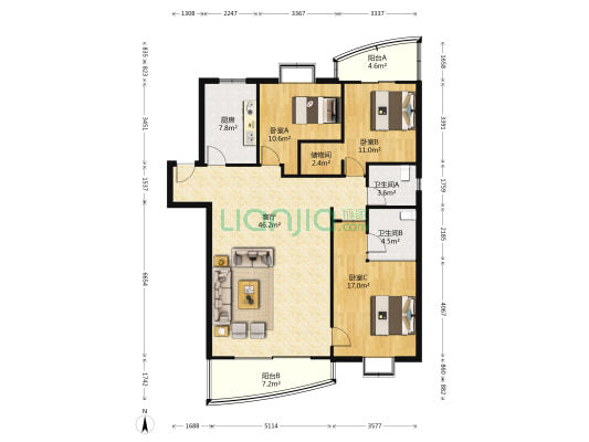 星桥苑小区 3室1厅2卫 157平方