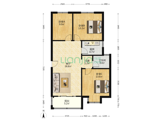 东昌玉龙公馆 3室1厅1卫 109平方