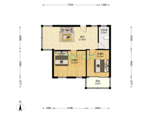 松洲花园 2室1厅1卫 69平方