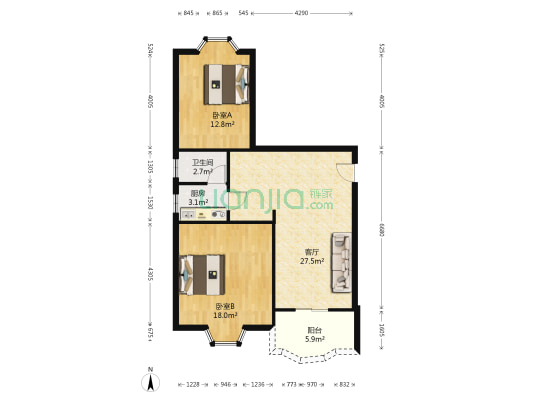 亿利城 2室1厅1卫 87平方