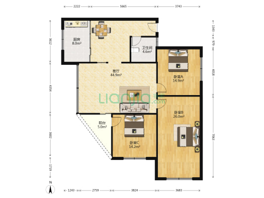 大北街316号 3室1厅1卫 141平方