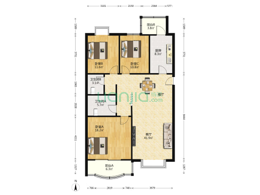 新雅居 3室1厅2卫 140平方