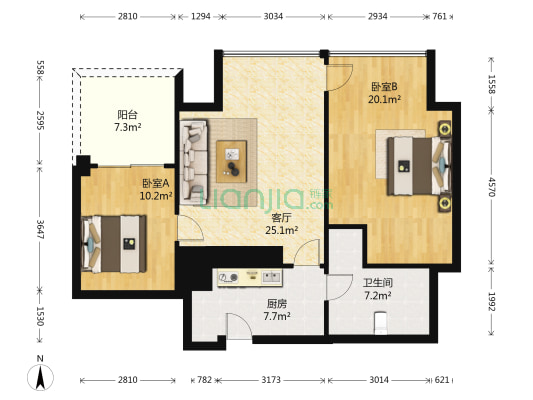 万科金域华庭 2室1厅1卫 123平方