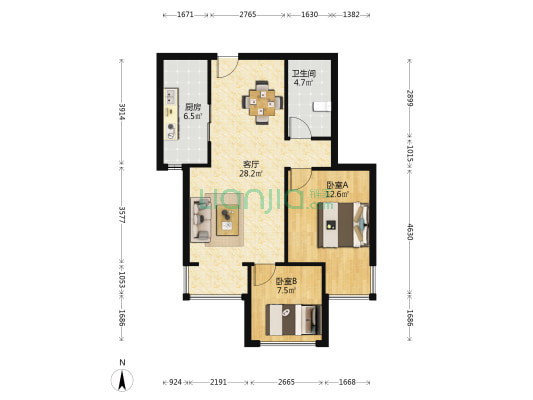 梅花公寓 2室1厅1卫 66平方