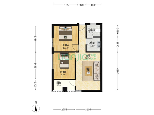 清中路 2室1厅1卫 56平方