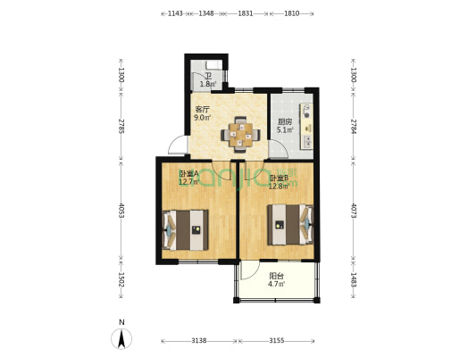 保安弄 2室1厅1卫 57平方