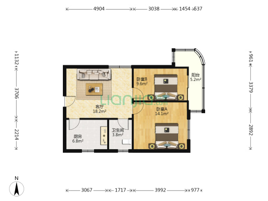华易青年城 2室1厅1卫 82平方