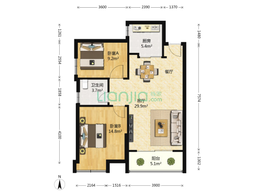 鼎盛华城 2室1厅1卫 79平方