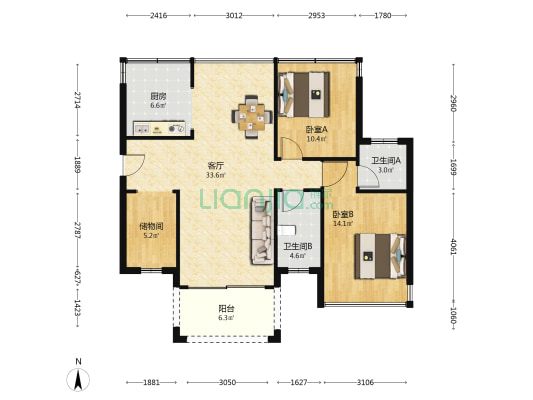 尚景雅园 2室1厅2卫 99平方