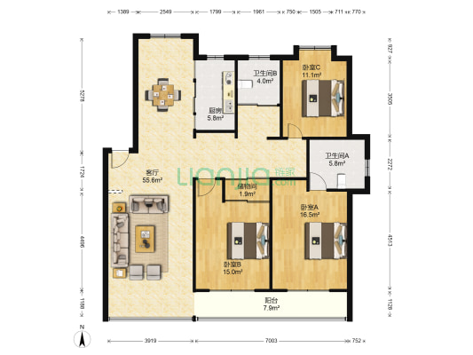 御景花园(张家港市) 3室1厅2卫 137平方