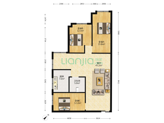 九运大厦 3室1厅1卫 120平方