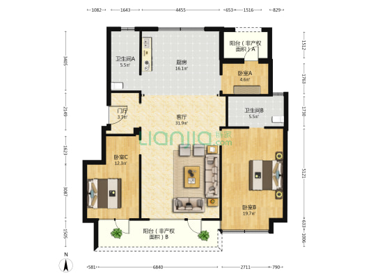 万科府前壹号 3室1厅2卫 127平方