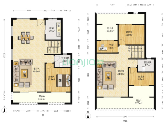 萃雅苑 3室2厅2卫 173平方