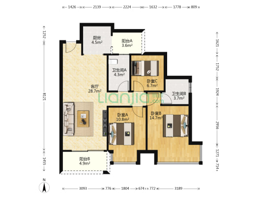 领地·蘭台府 3室1厅2卫 89平方
