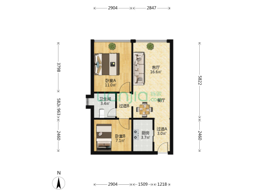 百家达 2室1厅1卫 71平方