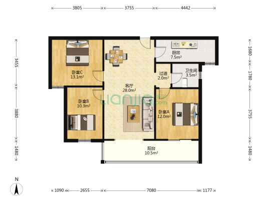 观澜宝邸 3室1厅1卫 107平方