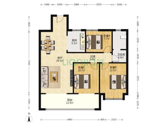 远洋晟庭 3室1厅1卫 131平方