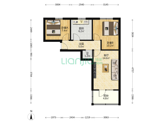 市建二公司家属院 2室1厅1卫 54平方
