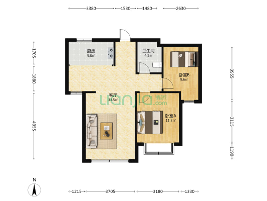 诚通香榭里 2室1厅1卫 87平方