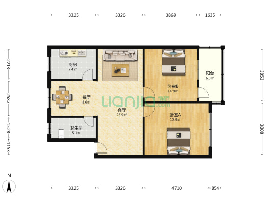 三灶七组 2室2厅1卫 93平方