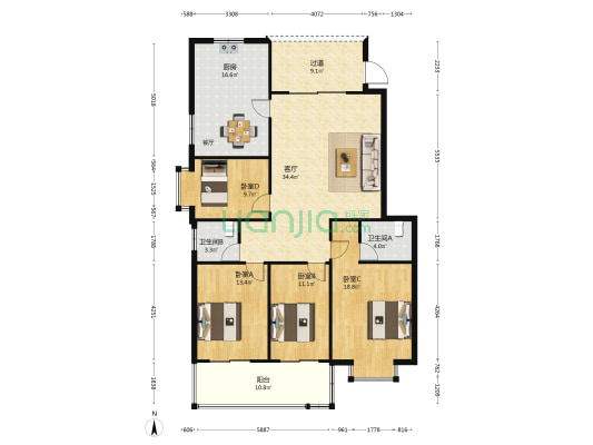 凤翔现代城 4室1厅2卫 159平方