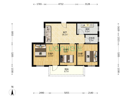 广东财经大学家属院 3室1厅1卫 68平方