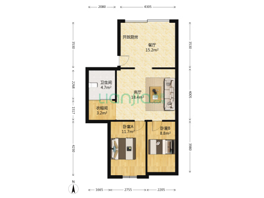 欣盛南苑 2室2厅1卫 85平方