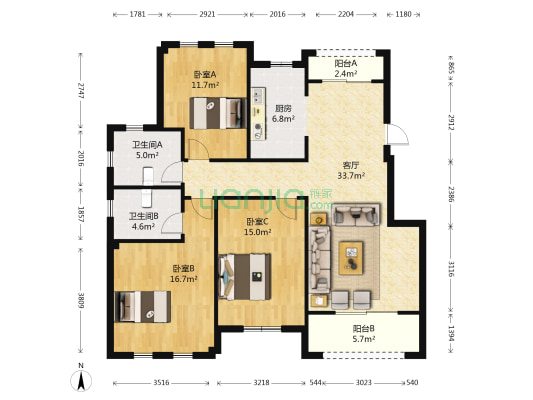 上河御府 3室1厅2卫 123平方