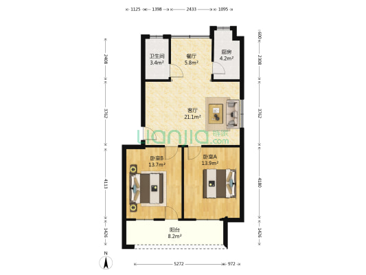 管家巷1号 2室2厅1卫 81平方