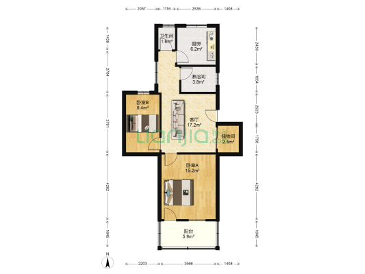 庆中小区 2室1厅2卫 67平方