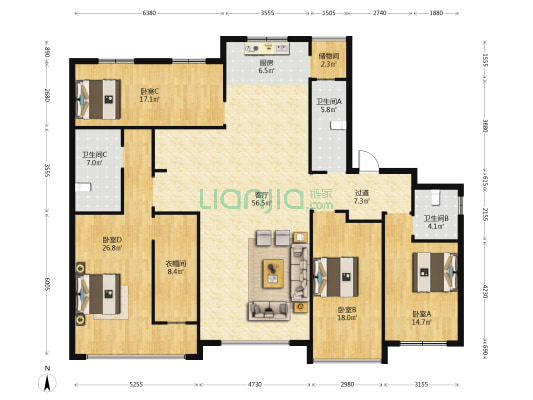 寿山居 4室1厅3卫 230平方