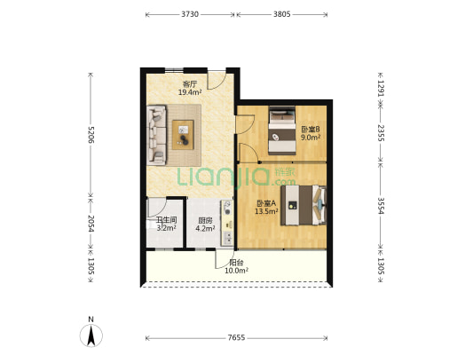 吴越街 2室1厅1卫 64平方