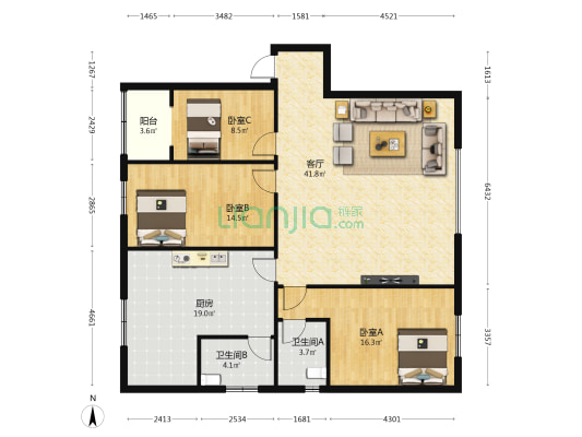 清明街 3室1厅2卫 137平方