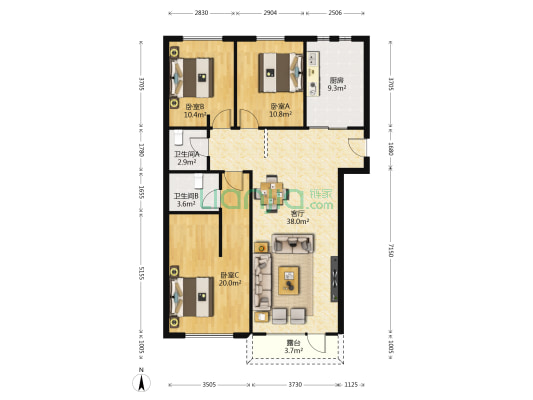 永新华世界湾 3室1厅2卫 137平方