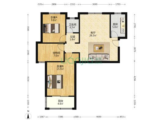 新海家园东区 2室1厅1卫 96平方