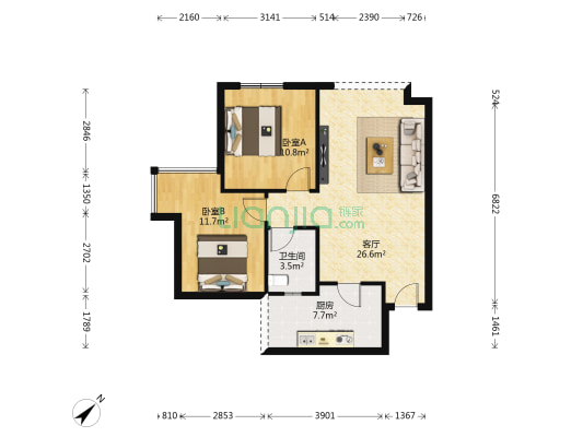 上水云锦 2室1厅1卫 80平方