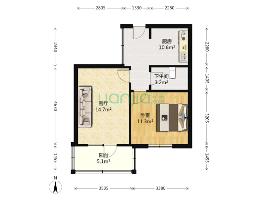 奎星楼街20号 1室1厅1卫 52平方