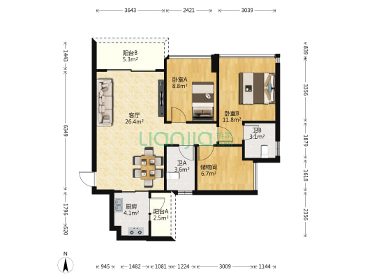 云山峰境三期 2室1厅2卫 92平方